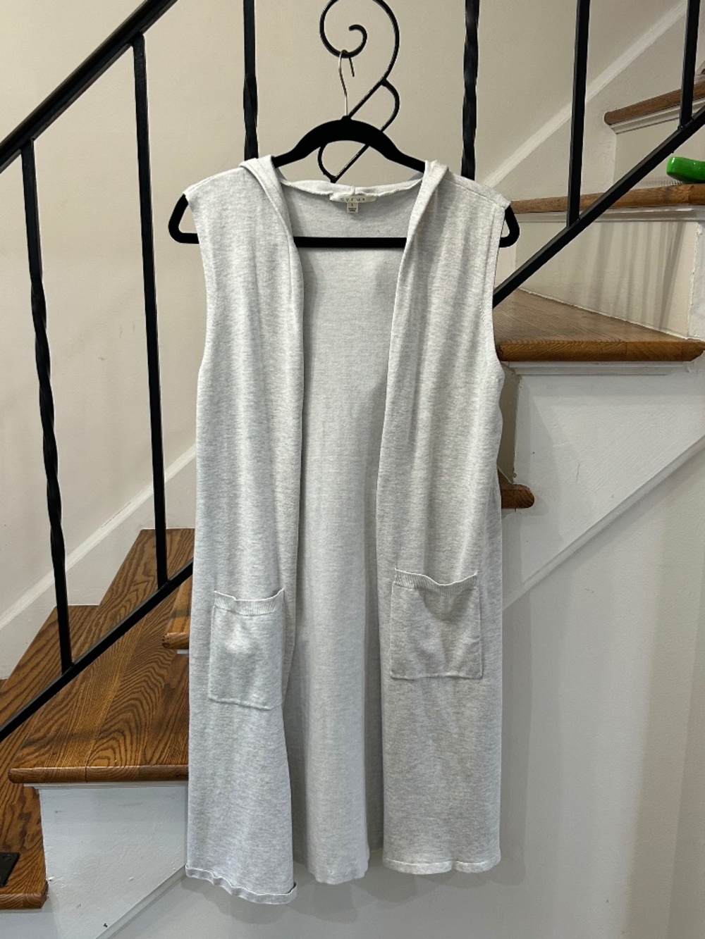 Cyrus Hooded Long Sweater Vest Cardigan Gray Pockets Size L